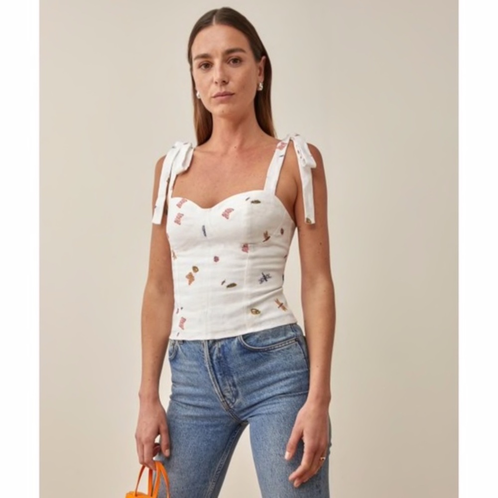 NEW Reformation Jaxon Linen Top Ladybugs 10 - Picture 6 of 11